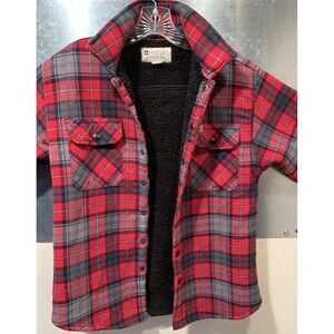 Matix Mens Small Red Gray Green Plaid Sherpa Lined Snap Front Flannel Shacket